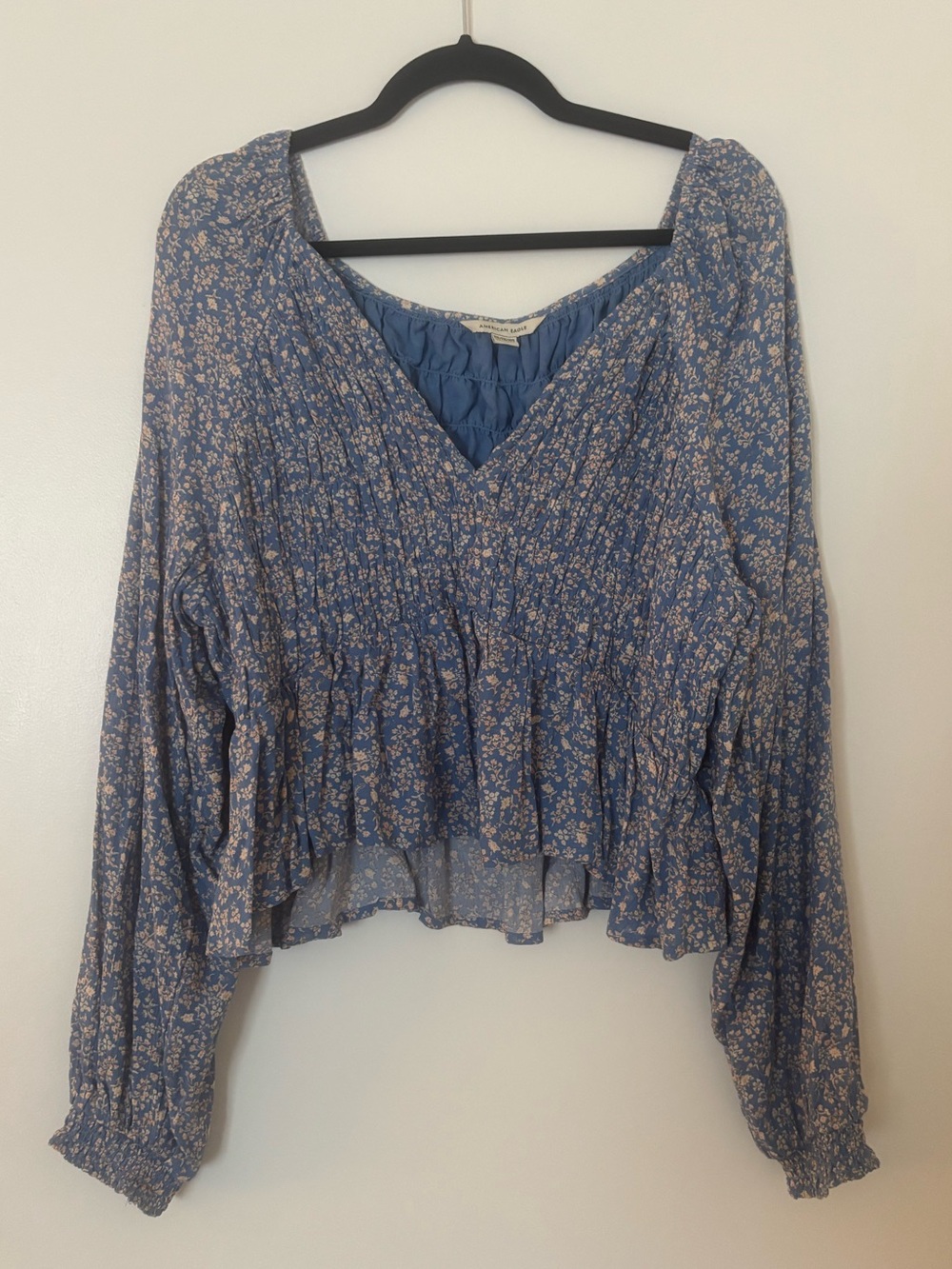 American Eagle long sleeved cropped blue boho top size XXL